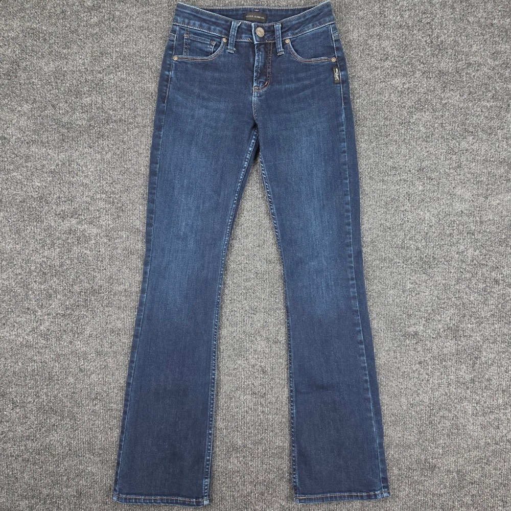Silver Avery Slim Boot Jeans Women's 25 Mid Rise Dark Wash Denim Stretch Blue